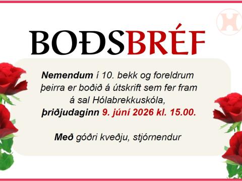 Boðsbréf, útskrift 10. bekkur, vor 2026