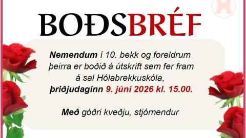 Boðsbréf, útskrift 10. bekkur, vor 2026